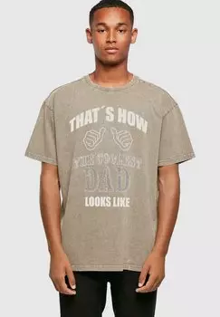 Футболка с принтом COOLEST DAD ACID WASHED HEAVY Merchcode, цвет darkkhaki