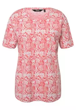 Футболка с принтом CORAL REEF SHORT SLEEVE V-NECK Ulla Popken, коралл