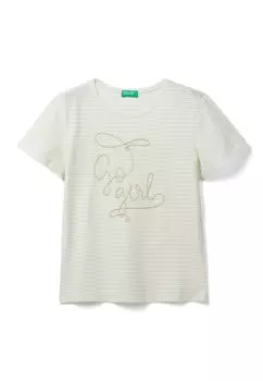 Футболка с принтом CORD EMBROIDERY United Colors of Benetton, цвет white