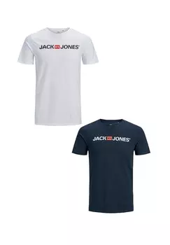 Футболка с принтом CORP LOGO KURZARM PLUS SIZE 2 PACK Jack & Jones, цвет Mottled Dark Blue