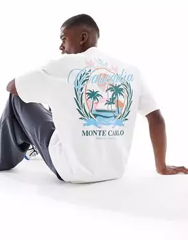 Футболка с принтом «Cotton:On Box fit» в винтажном белом/багамском королевском цвете