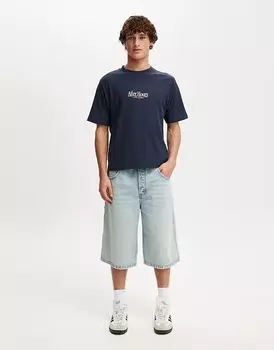 Футболка с принтом Cotton:On, укороченная, темно-синего цвета/для вечерних часов