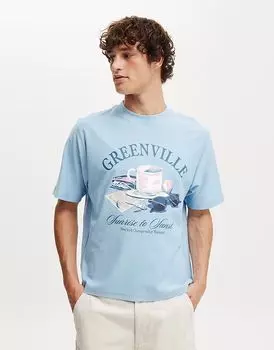 Футболка с принтом Cotton:On, укороченная, жемчужно-голубая/зеленый цвет