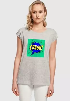 Футболка с принтом CRASH COMIC EXTENDED SHOULDER TEE Merchcode, серый