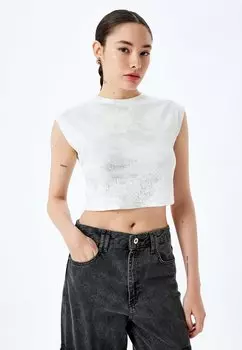 Футболка с принтом CREW NECK Koton, бежевый