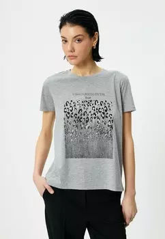 Футболка с принтом CREW NECK Koton, серый
