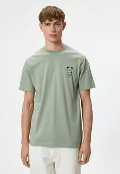 Футболка с принтом Crew Neck Short Sleeve Slogan Koton, зеленая