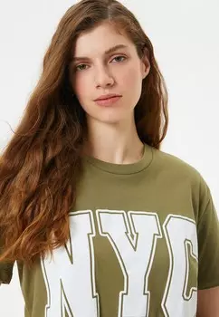 Футболка с принтом CREW NECK SHORT SLEEVE Koton, хаки