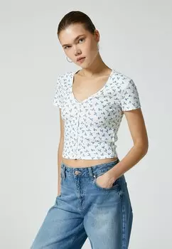 Футболка с принтом CROP FLORAL Koton, белый