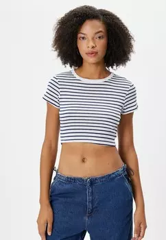 Футболка с принтом CROP SHORT SLEEVE CREW NECK SLIM FIT Koton, темно-синий