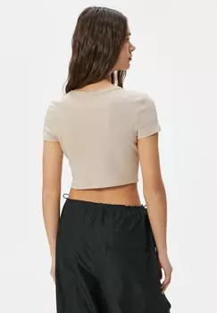 Футболка с принтом CROP SLIM FIT SHORT SLEEVE CREW NECK Koton, коричневый
