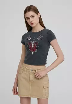 Футболка с принтом CROP TATOO Terranova, черный