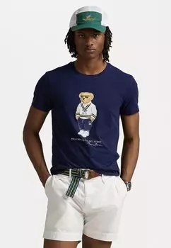 Футболка с принтом CUSTOM SLIM FIT POLO BEAR JERSEY T-SHIRT Polo Ralph Lauren, темно-синий