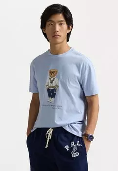 Футболка с принтом CUSTOM SLIM FIT POLO BEAR JERSEY T-SHIRT Polo Ralph Lauren, светло-голубой
