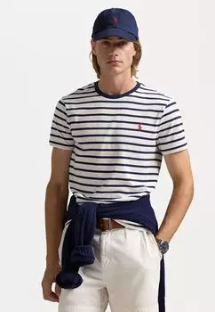 Футболка с принтом CUSTOM SLIM FIT STRIPED JERSEY T-SHIRT Polo Ralph Lauren, темно-синий