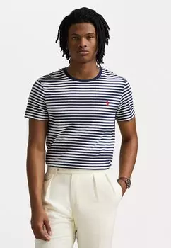 Футболка с принтом CUSTOM SLIM FIT STRIPED JERSEY T-SHIRT Polo Ralph Lauren, темно-синий
