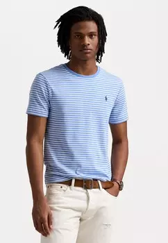 Футболка с принтом CUSTOM SLIM STRIPED SOFT COTTON T-SHIRT Polo Ralph Lauren, светло-голубой