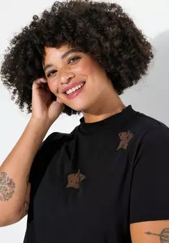 Футболка с принтом CUT-OUT STARS STAND-UP COLLAR Angel of Style, черный