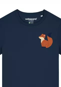 Футболка с принтом CUTE FOX watapparel, темно-синий