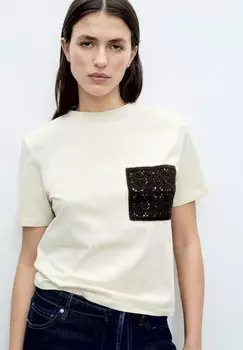 Футболка с принтом DAISY Mango, бежевый