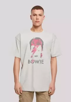 Футболка с принтом DAVID BOWIE ALADDIN SANE DISTRESSED F4NT4STIC, цвет lightasphalt