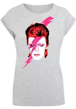 Футболка с принтом DAVID BOWIE ALADDIN SANE LIGHTNING BOLT F4NT4STIC, серый