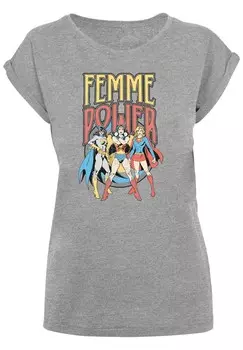 Футболка с принтом DC COMICS SUPERHELDEN FEMME POWER F4NT4STIC, серый