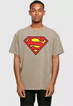 Футболка с принтом DC ORIGINALS SUPERMAN SHIELD ACID WASHED ABSOLUTE CULT, хаки