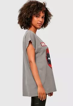 Футболка с принтом DEADPOOL CAMO HEAD ACID WASHED ABSOLUTE CULT, темно-серый