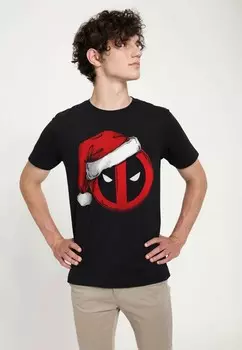 Футболка с принтом DEADPOOL DEADPOOL SANTA HAT UNISEX Marvel, черный