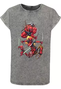 Футболка с принтом DEADPOOL FAMILY GROUP SWORDS ACID WASHED OVERSIZE TEE ABSOLUTE CULT, серый