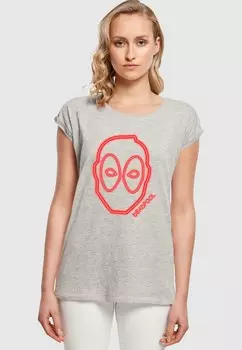 Футболка с принтом DEADPOOL NEON HEAD ABSOLUTE CULT, светло-серый