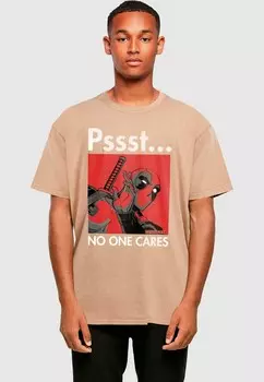 Футболка с принтом DEADPOOL NO ONE CARES ACID WASHED ABSOLUTE CULT, бежевый
