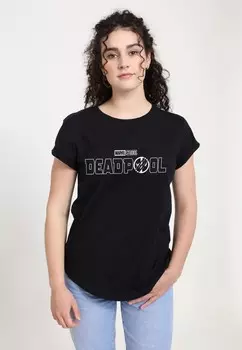 Футболка с принтом DEADPOOL WOLVERINE 3 LINE LOGO Marvel, черный
