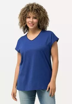 Футболка с принтом DECORATIVE TRIM SHORT SLEEVE V-NECK Ulla Popken, синий