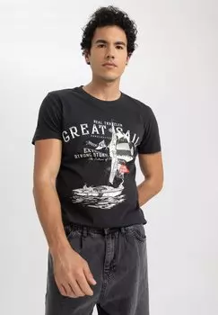 Футболка с принтом DeFacto, антрацит