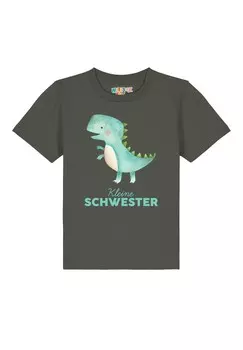 Футболка с принтом DINOSAURIER KLEINE SCHWESTER watapparel, хаки