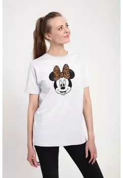 Футболка с принтом DISNEY CLASSIC MICKEY MODERN MINNIE FACE LEOPARD Disney, белый