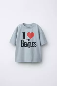 Футболка с принтом distressed effect the beatles ZARA, синий