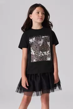 Футболка с принтом для девочек, 100% хлопок Smallsaints, черный