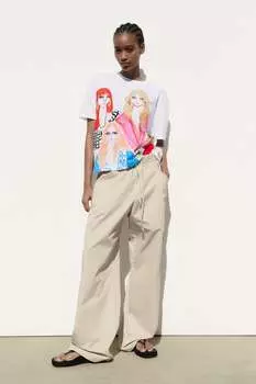 Футболка с принтом для девочек ZARA, белый