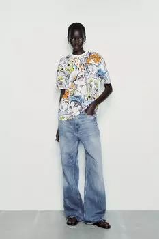 Футболка с принтом для девочек ZARA, белый
