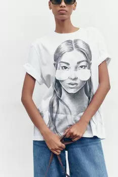 Футболка с принтом для девочек ZARA, белый