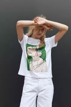 Футболка с принтом для девочек ZARA, белый