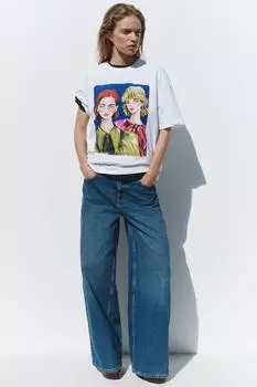 Футболка с принтом для девочек ZARA, белый