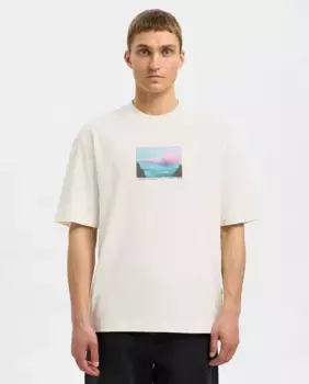 Футболка с принтом для мужчин, классический крой, regular fit Selected, белый