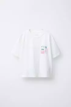 Футболка с принтом для путешествий ZARA, устрично-белый