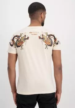 Футболка с принтом DRAGON EMB Alpha Industries, реактивный поток белый