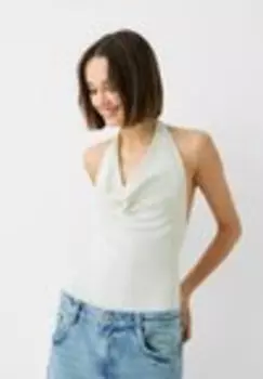 Футболка с принтом DRAPED HALTER Bershka, бежевый