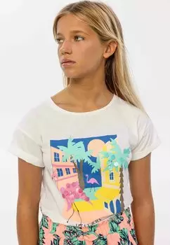 Футболка с принтом DROPPED SHOULDER MINOTI, цвет white